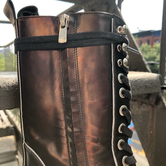 NWOT NWOB Havva Mustafa Metallic Oiled Bronze Black Lace Up Combat Boots - Picture 12 of 16